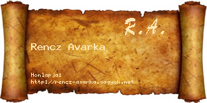 Rencz Avarka névjegykártya
